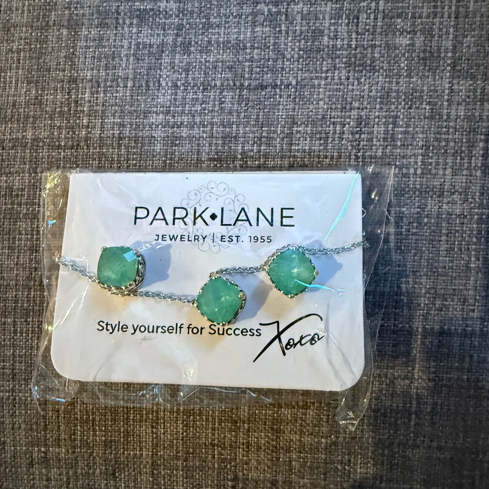 Park Lane Mint Green Stone earring and necklace silver set